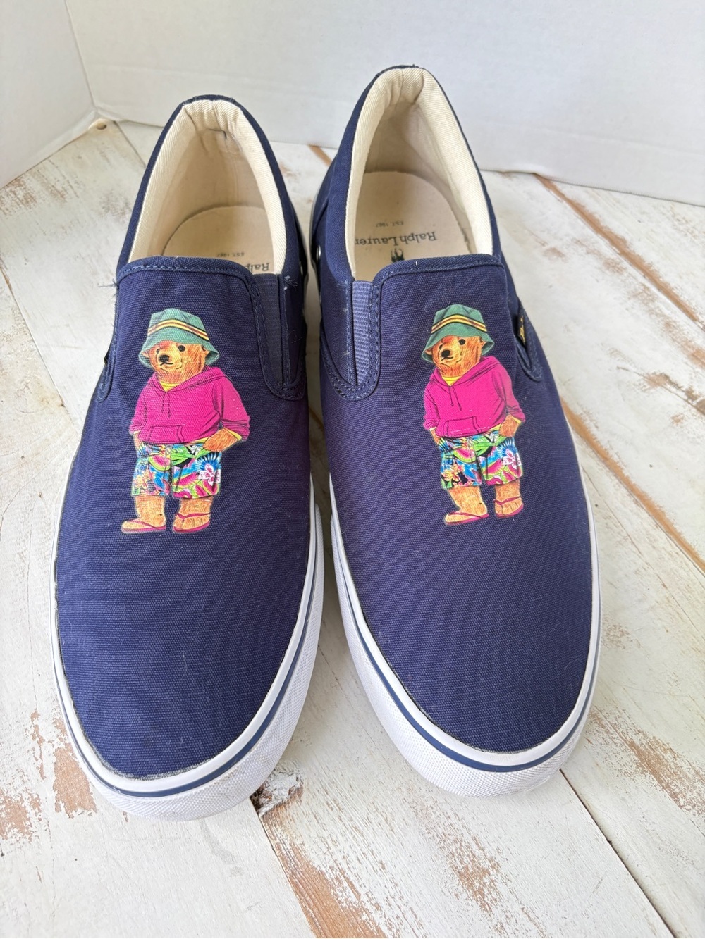POLO Ralph Lauren Thompson Bermuda Bear Slip-On Canvas Shoes sneakers sz 13 EUC